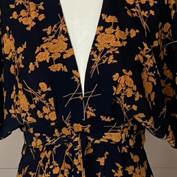 90's Y2K Fit and Flare, Black and Gold Floral Mini Dress Sz S - Picture 3 of 7